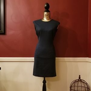 Premise Faux Leather Trim Sheath Dress